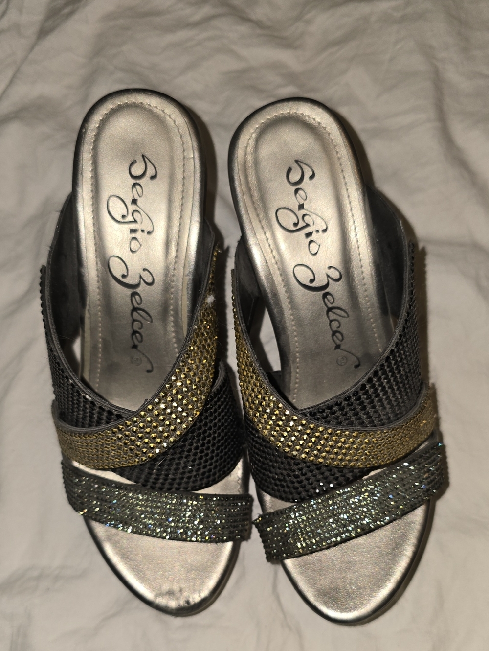 Rhinestoned Gold And Black Wedges
